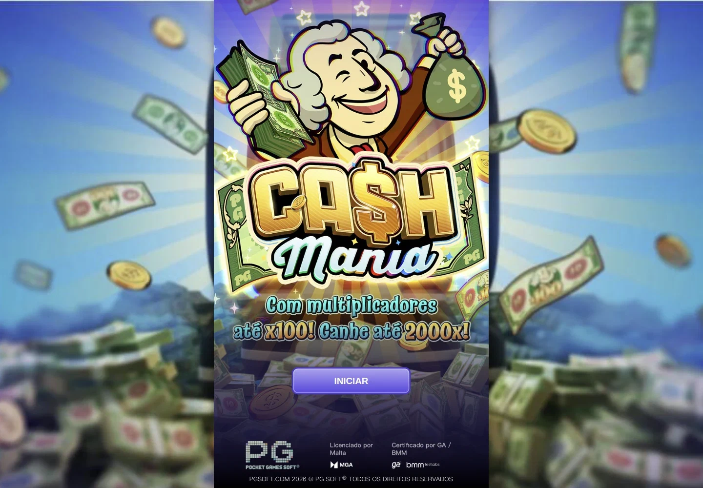 Tela de abertura de Cash Mania com o título do jogo